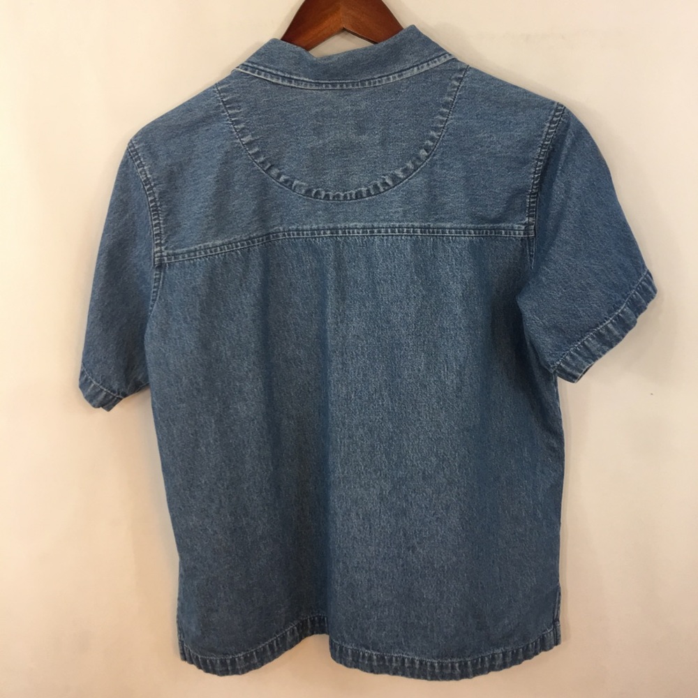 Denim & Co Top Jean Shirt Sz L Button Down Floral - Picture 6 of 6